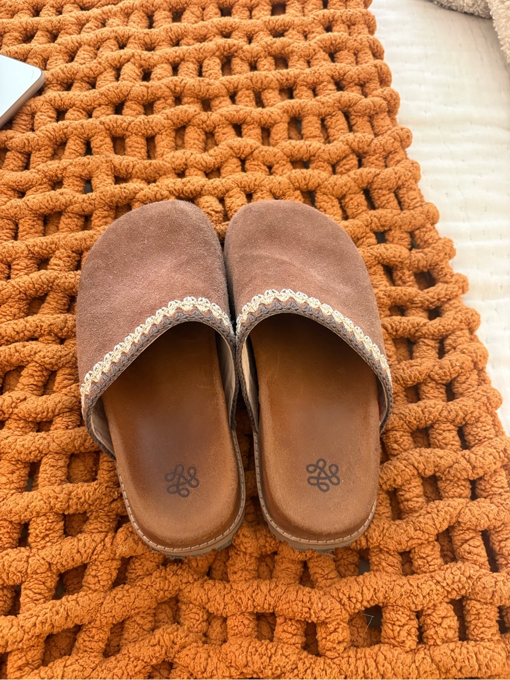 Kids Brown Suede Slip-On Clogs with Decorative Trim